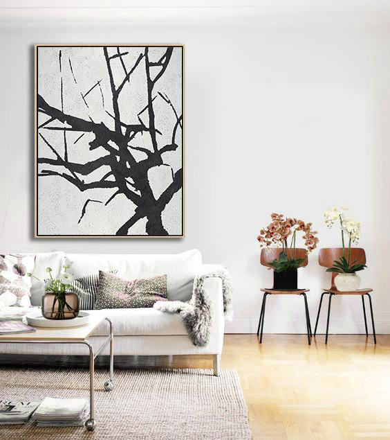Original Painting Hand Made Large Abstract Art,Black And White Minimalist Painting On Canvas - Acrylic Painting On Canvas